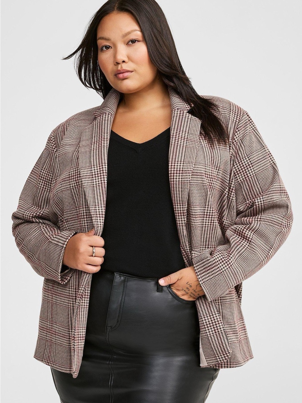 Torrid Plaid Rust/Tan/Black Checkered Single-Button Lined Blazer Size 0 #2620